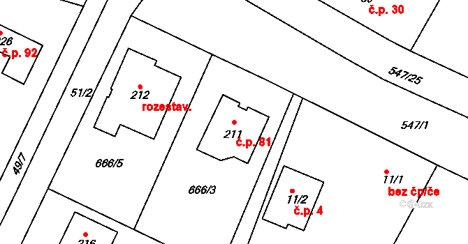 Hostovice 81, Pardubice na parcele st. 211 v KÚ Hostovice u Pardubic, Katastrální mapa