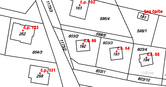 Podvihov 56, Opava na parcele st. 192 v KÚ Podvihov, Katastrální mapa