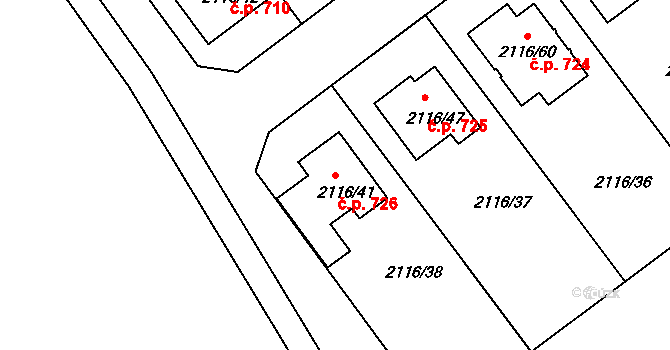 Vacenovice 726 na parcele st. 2116/41 v KÚ Vacenovice u Kyjova, Katastrální mapa