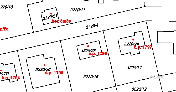 Chotěboř 1796 na parcele st. 3220/28 v KÚ Chotěboř, Katastrální mapa