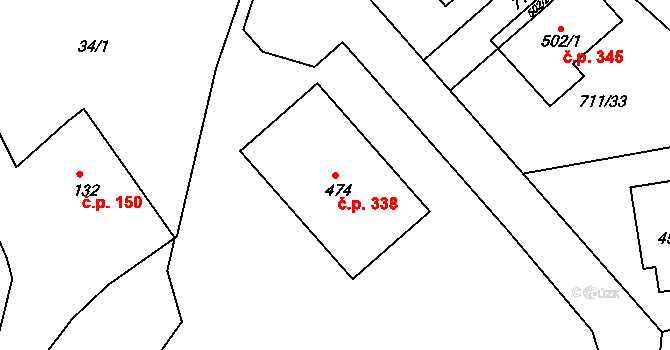 Lipovec 338 na parcele st. 474 v KÚ Lipovec u Blanska, Katastrální mapa