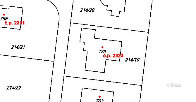 Nová Hospoda 2323, Kamenice na parcele st. 729 v KÚ Štiřín, Katastrální mapa