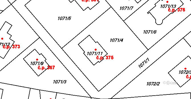 Darkovičky 375, Hlučín na parcele st. 1071/11 v KÚ Darkovičky, Katastrální mapa