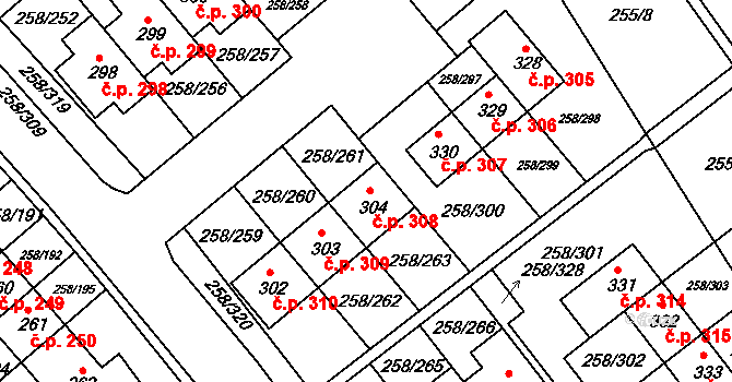 Jenštejn 308 na parcele st. 304 v KÚ Jenštejn, Katastrální mapa