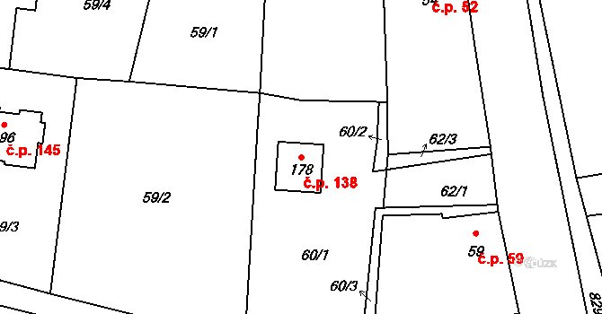 Pištín 138 na parcele st. 178 v KÚ Pištín, Katastrální mapa