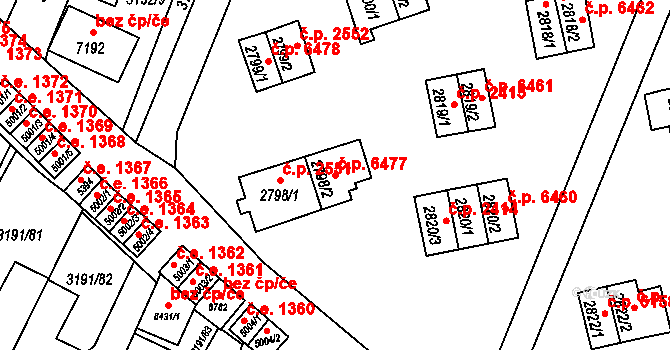 Zlín 6477 na parcele st. 2798/2 v KÚ Zlín, Katastrální mapa