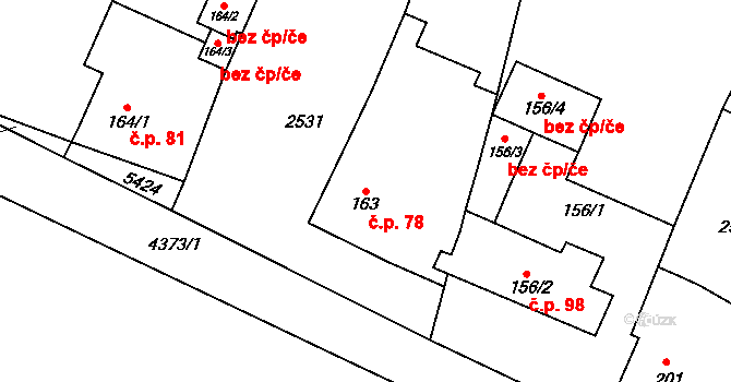 Bukovany 78 na parcele st. 163 v KÚ Bukovany u Týnce nad Sázavou, Katastrální mapa