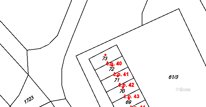 Vraždovy Lhotice 40, Dolní Kralovice na parcele st. 73 v KÚ Vraždovy Lhotice, Katastrální mapa
