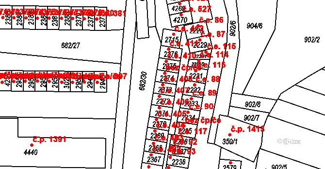 Kyjov 408 na parcele st. 2373 v KÚ Kyjov, Katastrální mapa