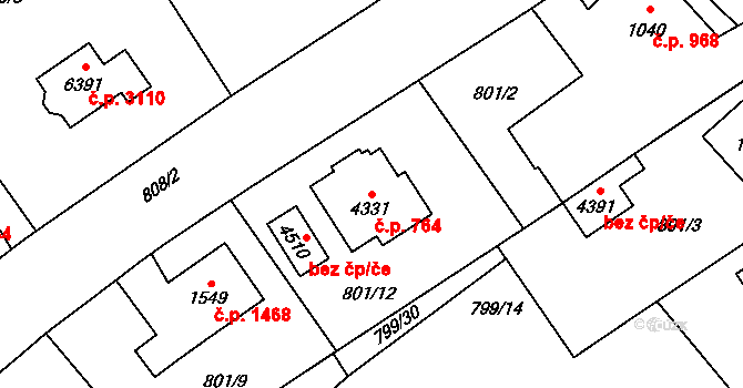 Zábřeh 764, Ostrava na parcele st. 4331 v KÚ Zábřeh nad Odrou, Katastrální mapa