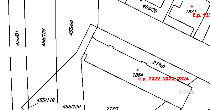 Zábřeh 2322,2323,2324, Ostrava na parcele st. 1854 v KÚ Zábřeh nad Odrou, Katastrální mapa