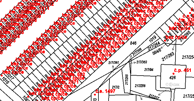 Sezimovo Ústí 575 na parcele st. 565/14 v KÚ Sezimovo Ústí, Katastrální mapa