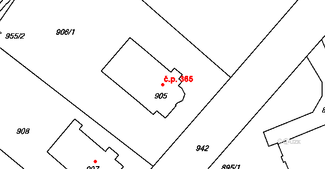 Bystřice nad Pernštejnem 365 na parcele st. 905 v KÚ Bystřice nad Pernštejnem, Katastrální mapa