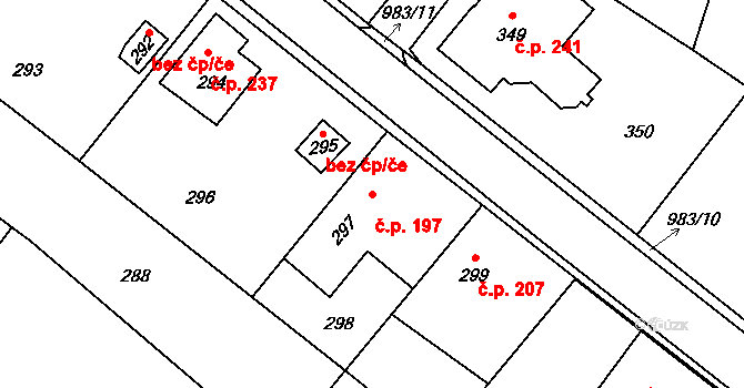 Hvozdná 197 na parcele st. 297 v KÚ Hvozdná, Katastrální mapa