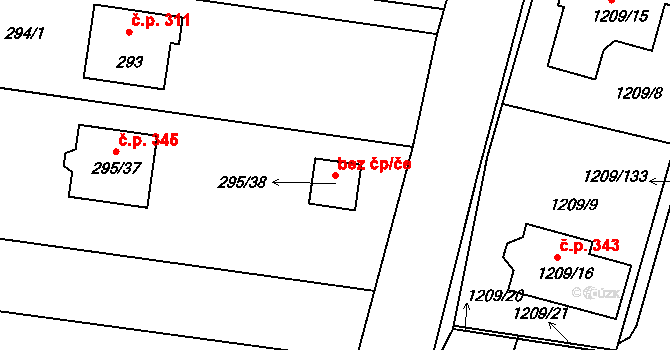 Opatovice 38655373 na parcele st. 295/38 v KÚ Opatovice u Rajhradu, Katastrální mapa