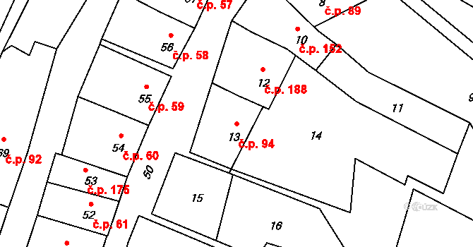 Hodějice 94 na parcele st. 13 v KÚ Hodějice, Katastrální mapa