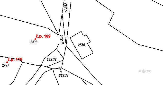 Želechovice nad Dřevnicí 41657373 na parcele st. 2555 v KÚ Želechovice nad Dřevnicí, Katastrální mapa