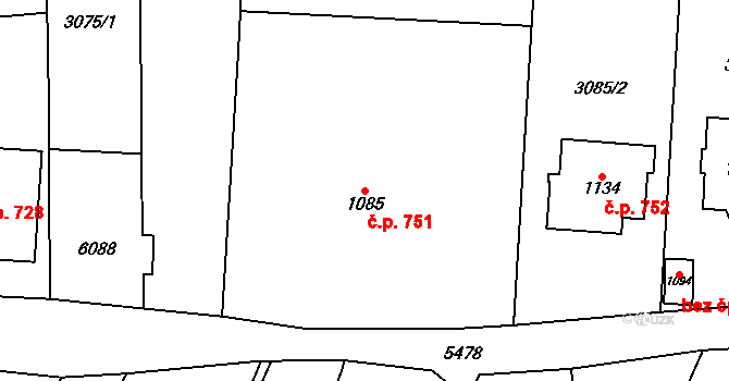 Polešovice 751 na parcele st. 1085 v KÚ Polešovice, Katastrální mapa