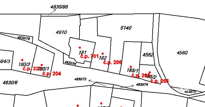Boršice 206 na parcele st. 182/1 v KÚ Boršice u Buchlovic, Katastrální mapa