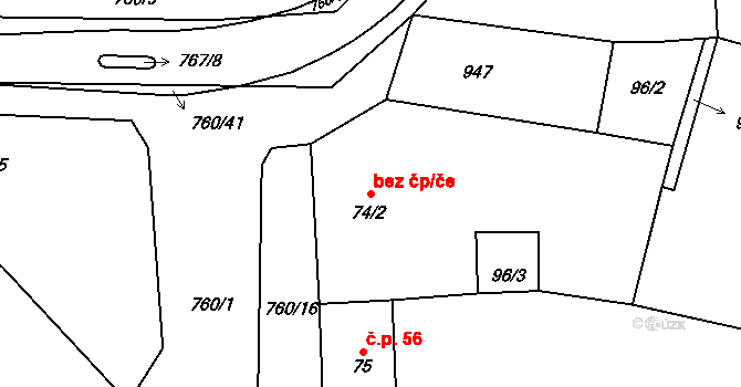 Dolní Lukavice 49683373 na parcele st. 74/2 v KÚ Dolní Lukavice, Katastrální mapa