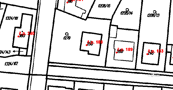 Kloboučky 188, Bučovice na parcele st. 255 v KÚ Kloboučky, Katastrální mapa