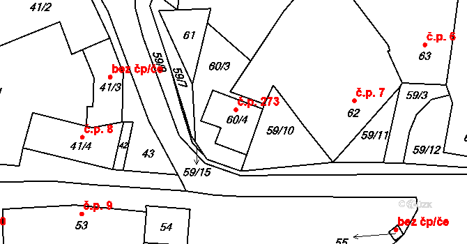 Rebešovice 273 na parcele st. 60/4 v KÚ Rebešovice, Katastrální mapa