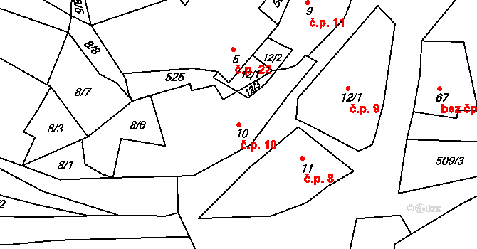 Mravín 10, Jenišovice na parcele st. 10 v KÚ Mravín, Katastrální mapa