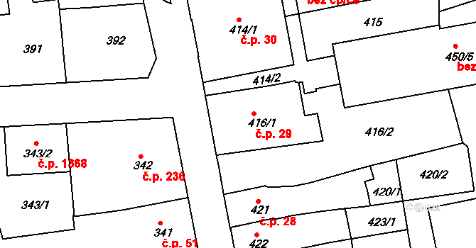 Jeseník 29 na parcele st. 416/1 v KÚ Jeseník, Katastrální mapa