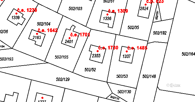 Hradištko 1730 na parcele st. 2355 v KÚ Hradištko pod Medníkem, Katastrální mapa