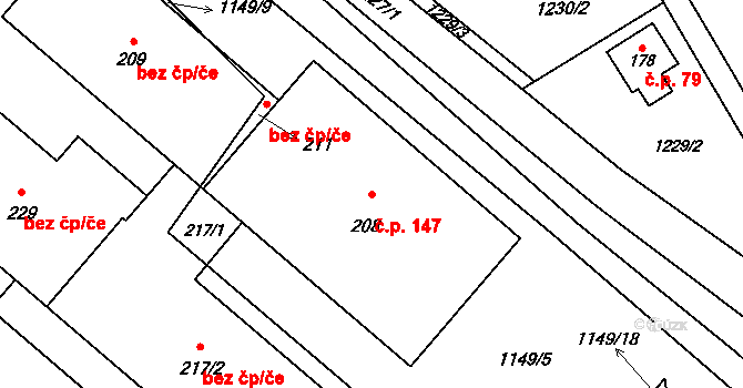 Hluboká 147, Kdyně na parcele st. 208 v KÚ Hluboká u Kdyně, Katastrální mapa