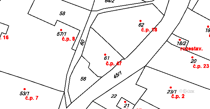 Kleny 47, Provodov-Šonov na parcele st. 61 v KÚ Kleny, Katastrální mapa