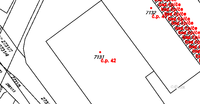 Bílé Předměstí 42, Pardubice na parcele st. 7131 v KÚ Pardubice, Katastrální mapa