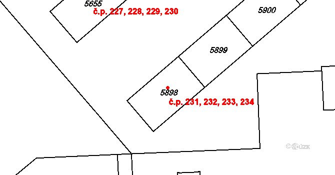 Polabiny 231,232,233,234, Pardubice na parcele st. 5898 v KÚ Pardubice, Katastrální mapa