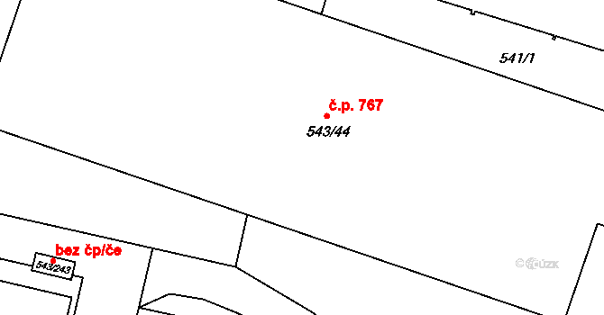 Letňany 767, Praha na parcele st. 543/44 v KÚ Letňany, Katastrální mapa