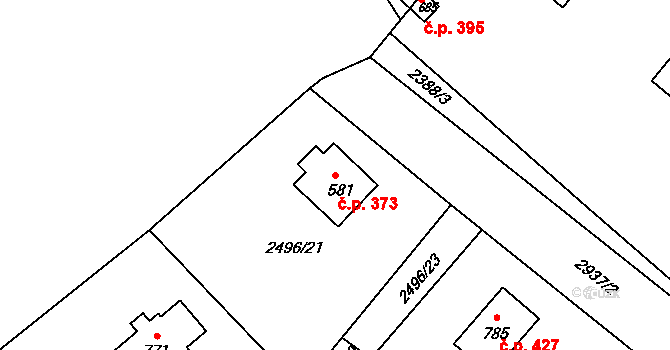 Markvartice 373 na parcele st. 581 v KÚ Markvartice u Děčína, Katastrální mapa