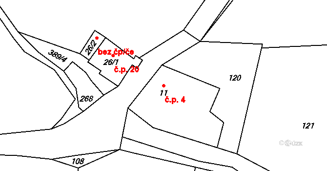 Jaroškov 4, Stachy na parcele st. 11 v KÚ Jaroškov, Katastrální mapa