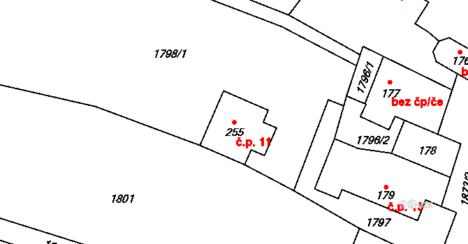 Heltínov 11, Luboměř na parcele st. 255 v KÚ Luboměř, Katastrální mapa