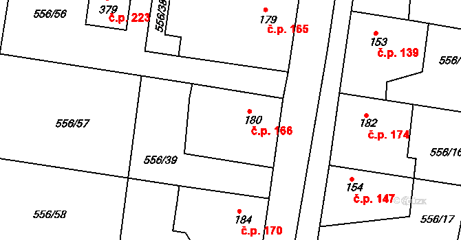 Krušovice 166 na parcele st. 180 v KÚ Krušovice, Katastrální mapa