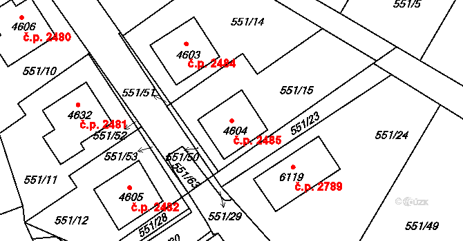 Rakovník II 2485, Rakovník na parcele st. 4604 v KÚ Rakovník, Katastrální mapa