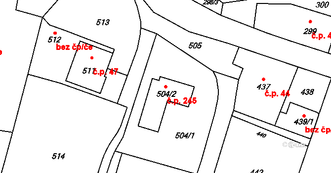 Těškovice 245 na parcele st. 504/2 v KÚ Těškovice, Katastrální mapa