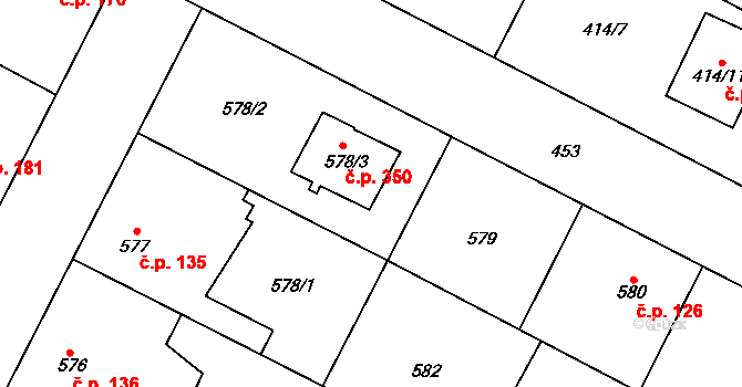 Zruč 350, Zruč-Senec na parcele st. 578/3 v KÚ Zruč, Katastrální mapa