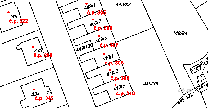 Merklín 308 na parcele st. 410/1 v KÚ Merklín u Přeštic, Katastrální mapa