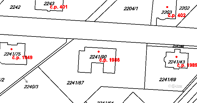 Hranice 1986, Karviná na parcele st. 2241/90 v KÚ Karviná-město, Katastrální mapa