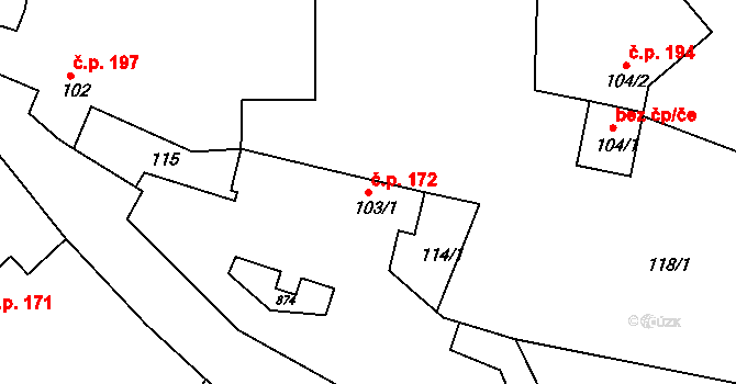 Telce 172, Peruc na parcele st. 103/1 v KÚ Telce, Katastrální mapa