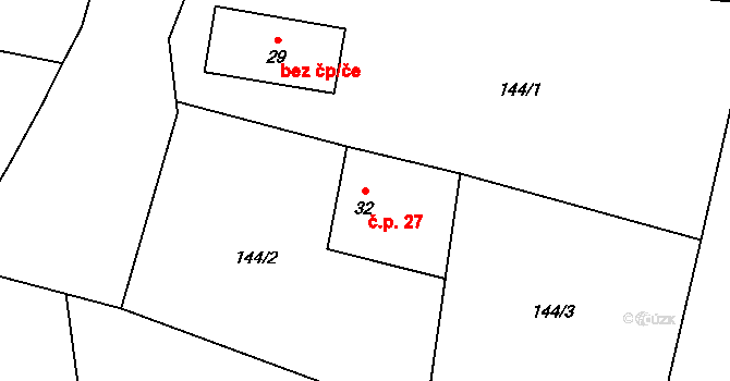 Štěpánov 27, Leština u Světlé na parcele st. 32 v KÚ Štěpánov u Leštiny, Katastrální mapa