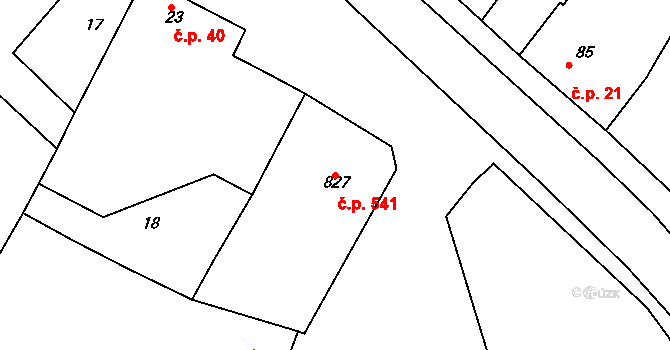 Čebín 541 na parcele st. 827 v KÚ Čebín, Katastrální mapa