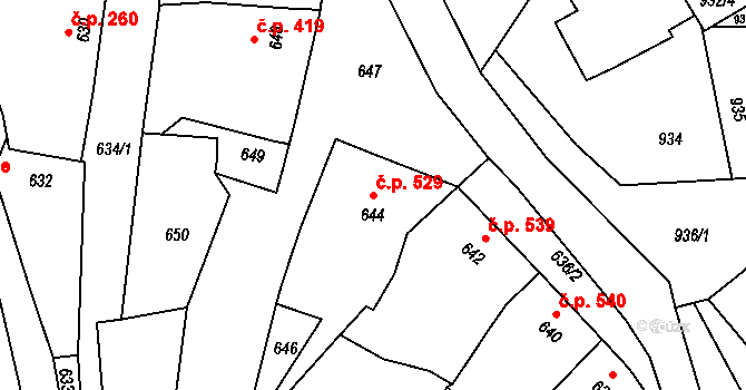 Klobouky u Brna 529 na parcele st. 644 v KÚ Klobouky u Brna, Katastrální mapa