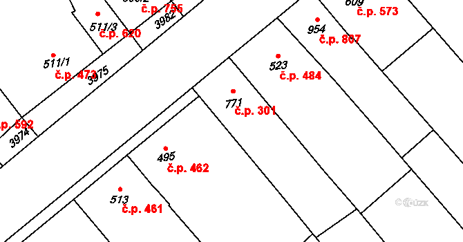 Rakvice 301 na parcele st. 771 v KÚ Rakvice, Katastrální mapa