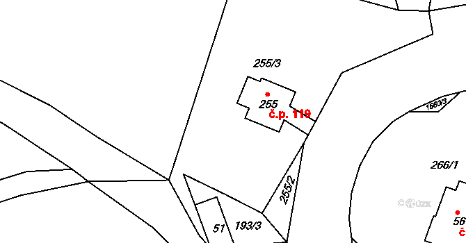 Srbská Kamenice 119 na parcele st. 255 v KÚ Srbská Kamenice, Katastrální mapa