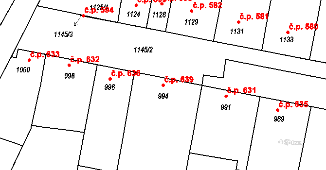 Velké Pavlovice 639 na parcele st. 994 v KÚ Velké Pavlovice, Katastrální mapa